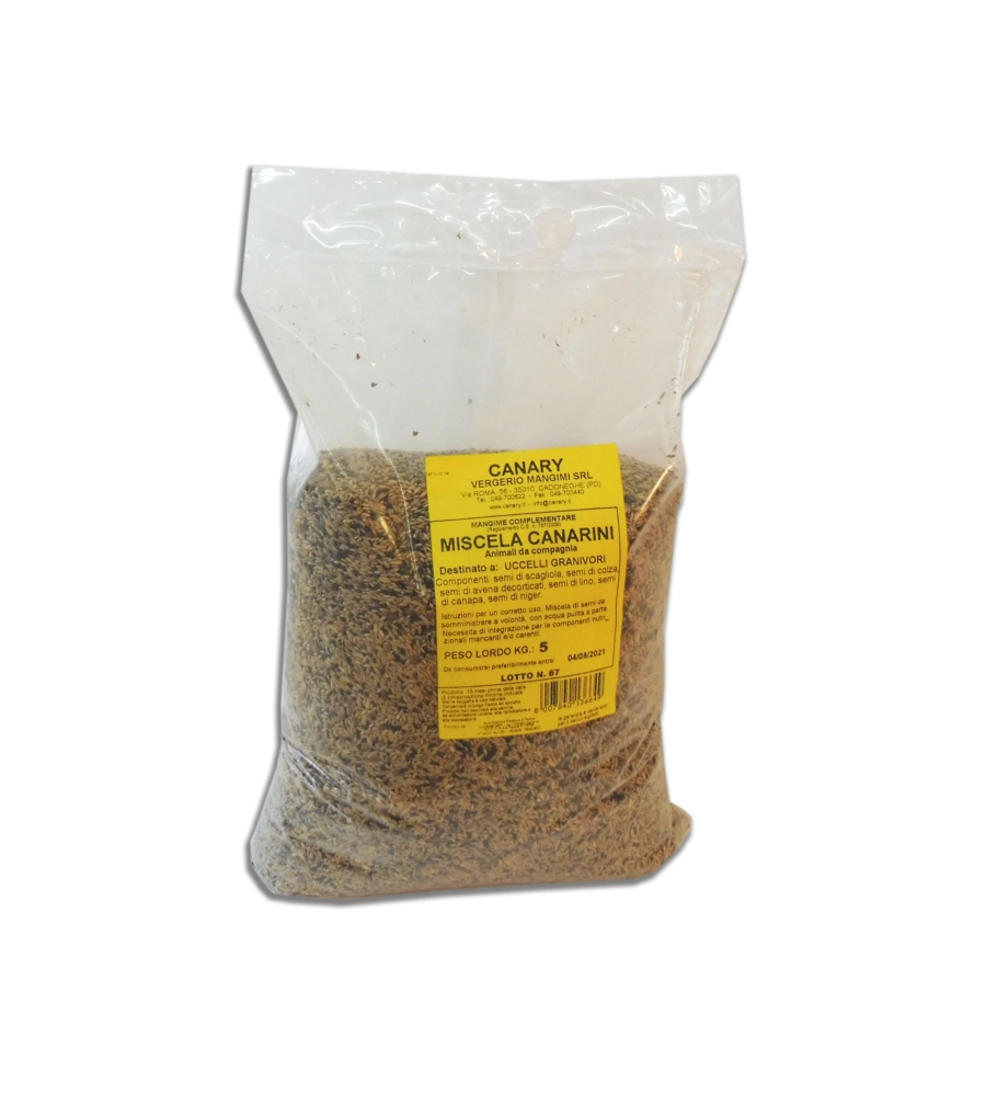 SEMI PER CANARINI - BECCHIME PER UCCELLI SENZA MIGLIO - 5 KG.